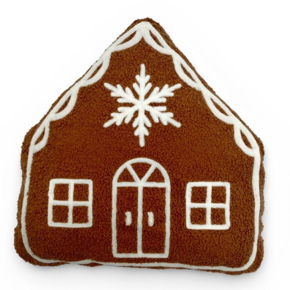 4Pc Gingerbread Man House Snowflake Boucle Sherpa Grandmacore Throw Pillows Set - Picture 8 of 10